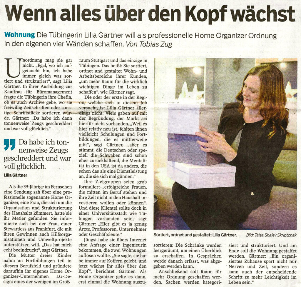 Bericht im Tagblatt über Lilia Gärtner und LG DESIGN